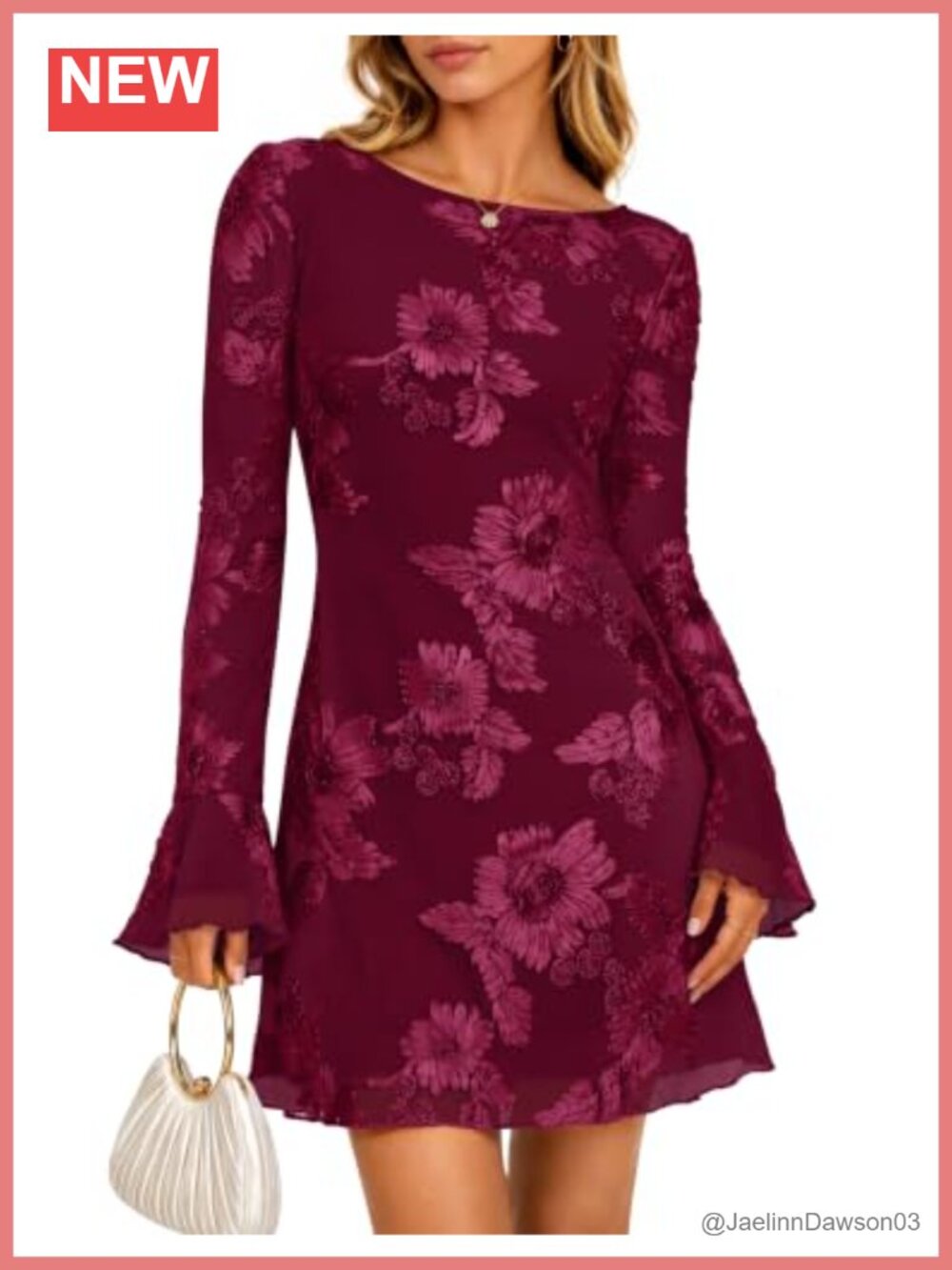 3D Floral Embroidered Mini Dress Ruffled Long Sleeve Bodycon Cocktail Party